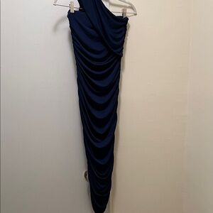 Fashion Nova Navy One-Shoulder Ruched Maxi Dress